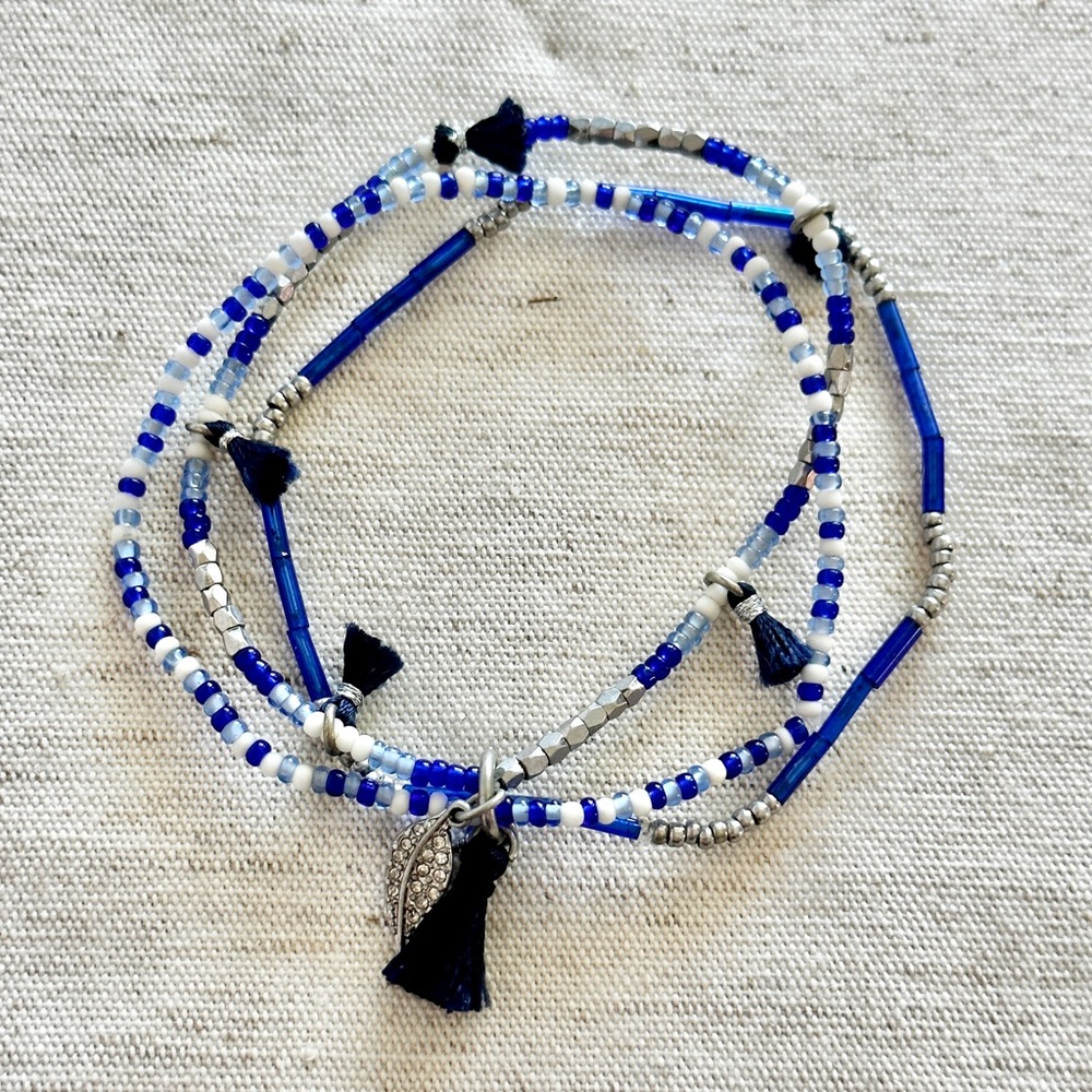 KEEP Collective 3 Stretch Trio Beaded Layering Bracelets Blue Red Yellow - Picture 5 of 8